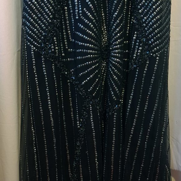 Anthropologie AIDAN MATTOX Navy Sheer Silver Sequin Maxi Gown 6 - Picture 7 of 11